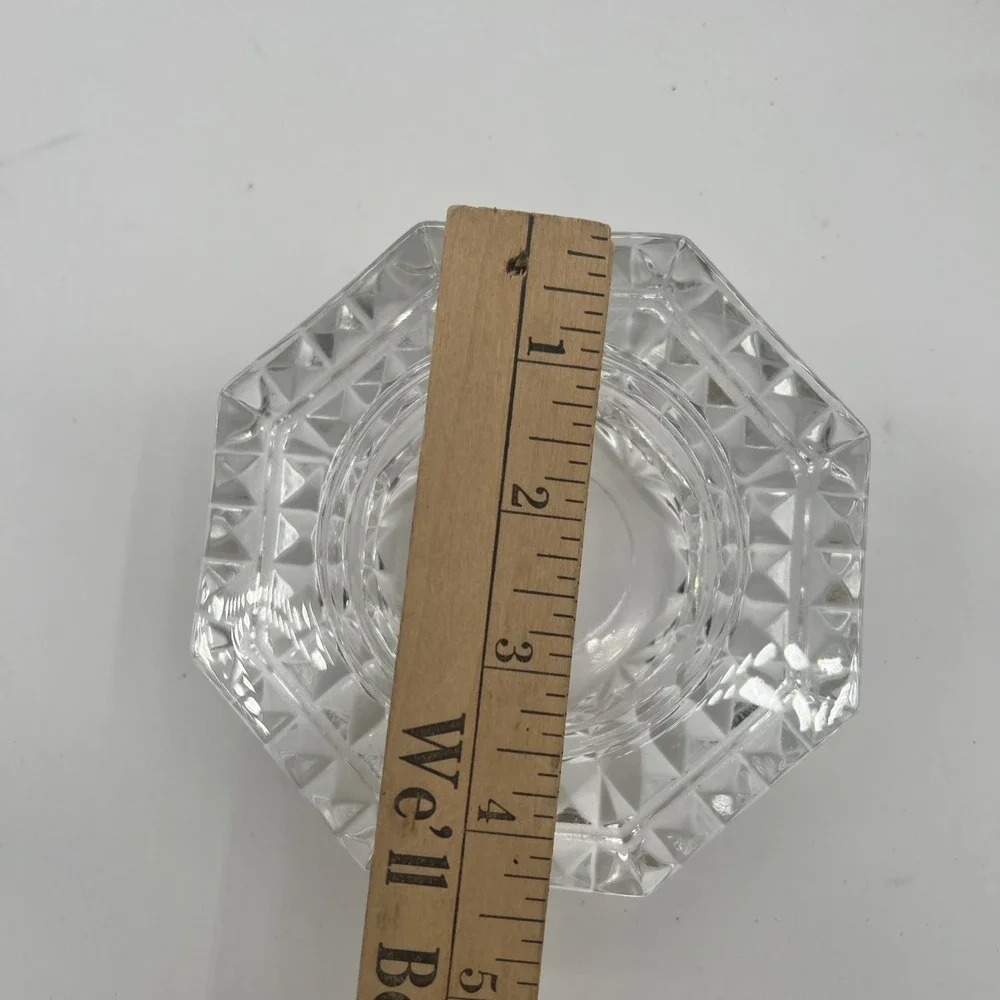 Vintage Heavy France Crystal Candle Holder Votive‎ Diamond Octagon Trinket Dish